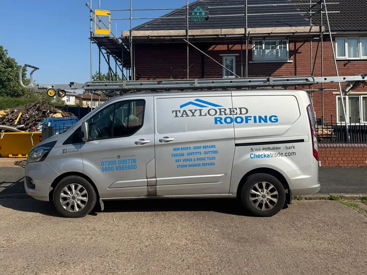 The Taylored Roofing van on site during a re-roof