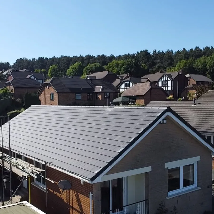 Full re-roof on a bungalow, finished in grey tiles