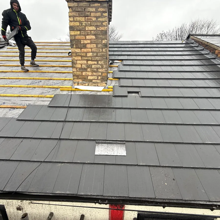 Re-roof under way: new membrane and battens going on