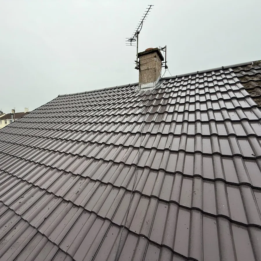 New interlocking tiles with fresh chimney flashing